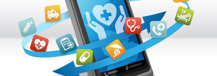 A cellphone with different health apps surrounding it