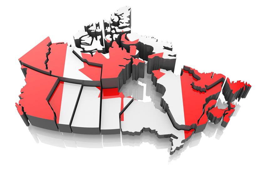 The map of Canada with each province separated